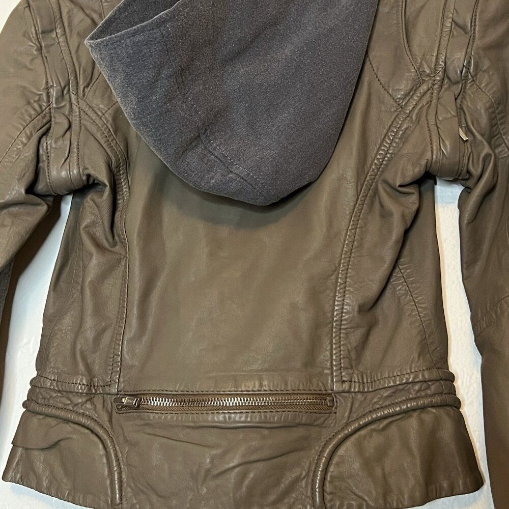 Doma Leather Jacket S Womens Olive Gray Moto Zip Off Sleeves Hoodie - Picture 6 of 11